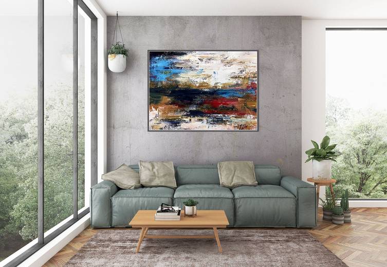 Gray Hand-painted Contemporary Abstract Canvas Artwork Q1R4B